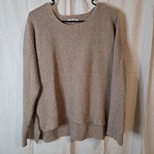 Madewell Beige Textured Crew Neck Cotton Blend Sweater Zipper Sides Hi/Low Sz L